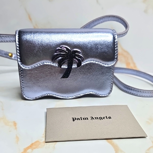 Palm Angels Micro Sparkle Silver Lavander Leather Crossbody Bag - Picture 1 of 12